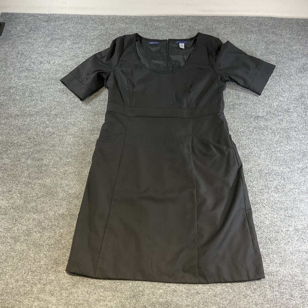 J.Crew Super 120s Wool Sheath Dress Black Short Sleeve Pocket Career Size 14